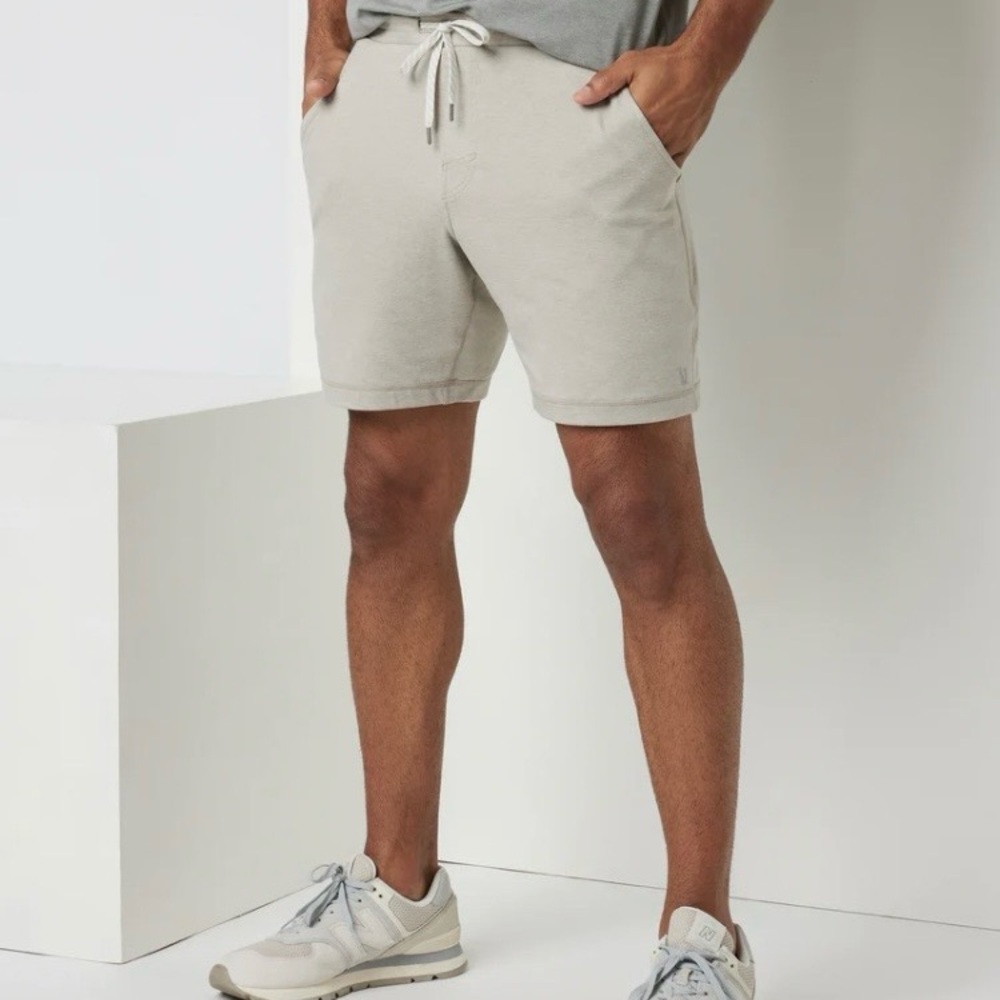 Vuori Men's Athletic Drawstring Shorts in Light Beige